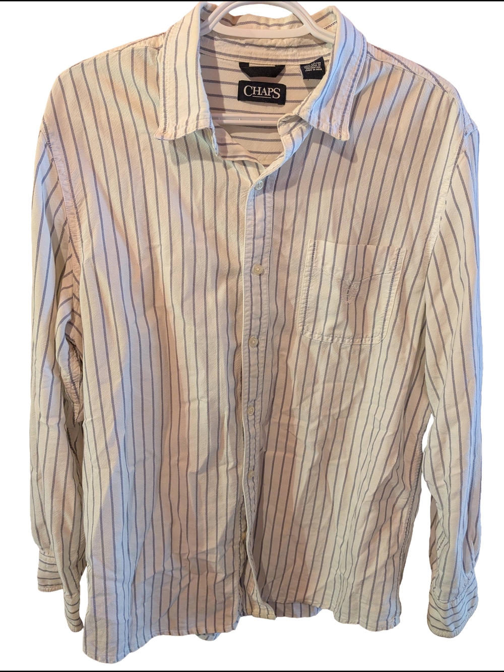 Chaps Men’s Cream Shirt with Navy & Light Brown Stripes